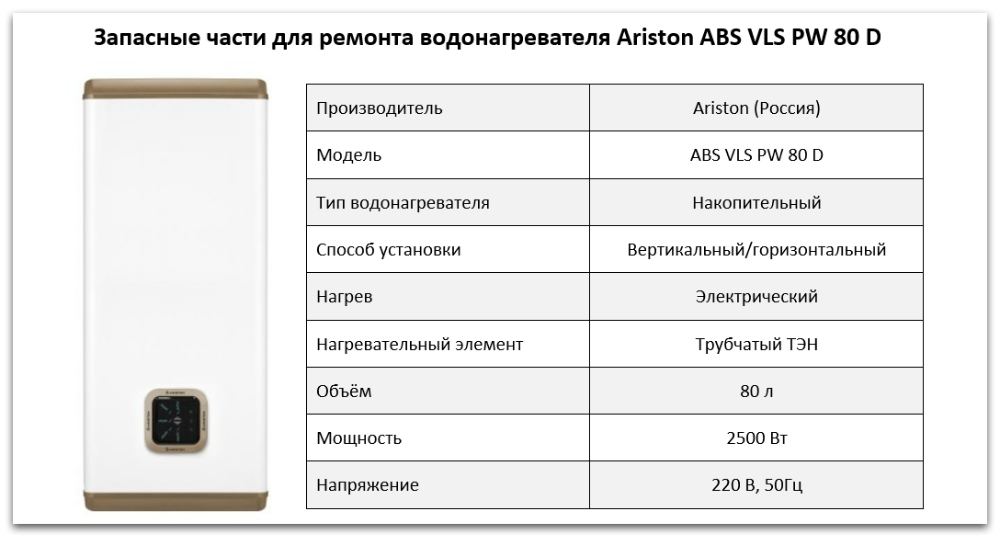 Купить запчасти Ariston ABS VLS PW 80 D в Каслях